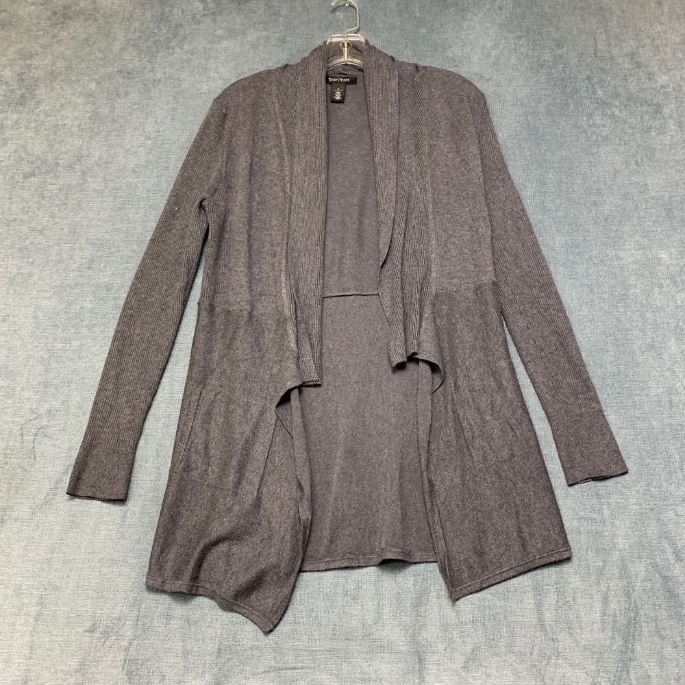 White House Black Market Cardigan Sweater Women Small Charcoal Gray Nylon Ribbed